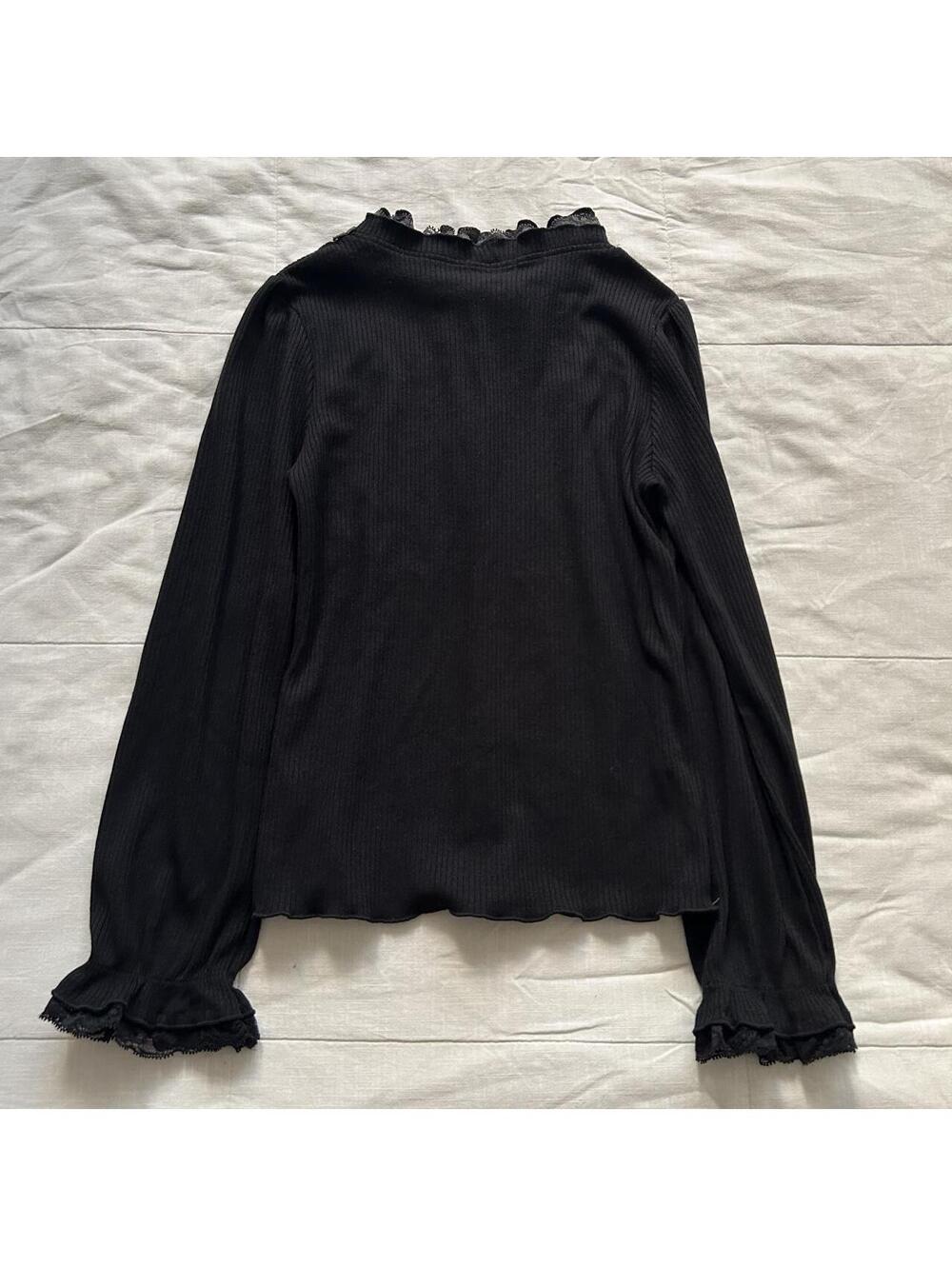 Axes Femme Black Beaded Lace High Neck Knit Top Goth Size M Japan - Picture 5 of 7